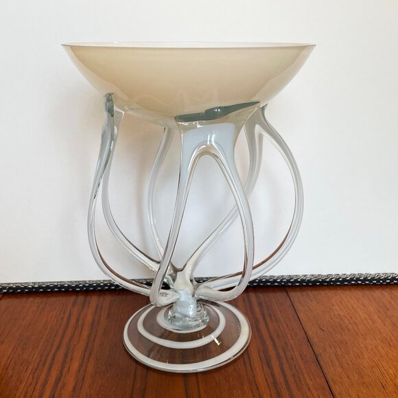 White Blown Glass Candy Bowl–Jozefina of Krosno Poland–Octopus Candy Dish–Large - Picture 1 of 7